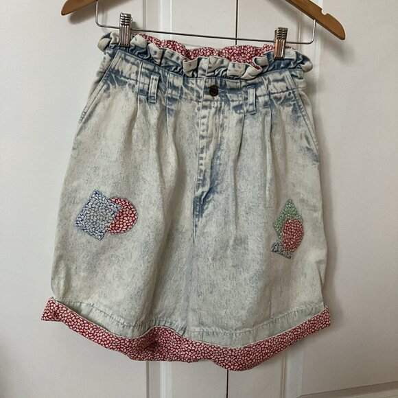 Vintage Rue Royal Shorts Womens 26 Acid Wash Patchwork Paperbag 90s High Rise - Picture 1 of 12